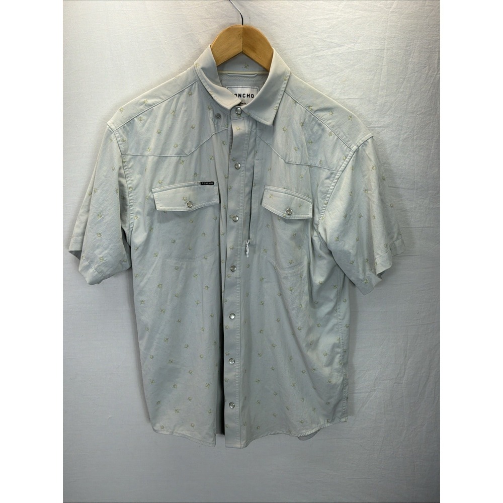 Poncho Shirt Men Sz S Gray Western Pearl Snap Floral Fishing Hiker Stretch Camp